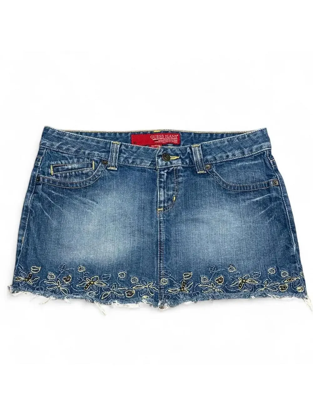 Vintage Y2K Guess Embroidered Denim Mini Skirt Size 31